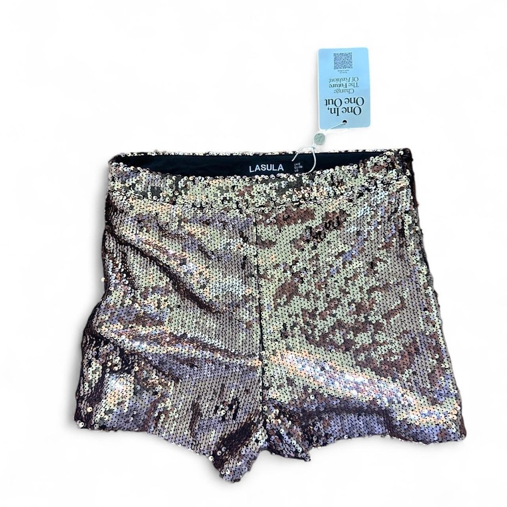 High Waist Sequin Shorts - Silver